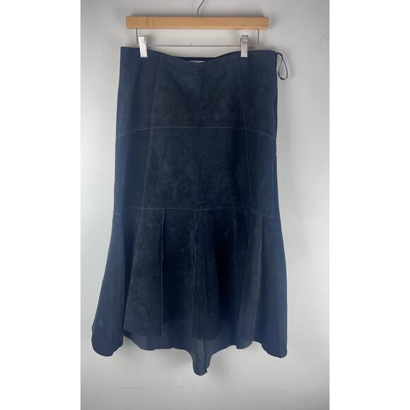 Cabi Sz 8 Black Suede Patchwork Midi Skirt Whimsical Witchy Western Handkerchief - Picture 2 of 16